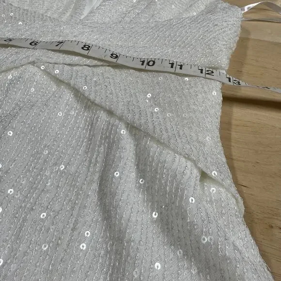 Mac Duggal NWT V-Neck Sequin Wrap Waist Gown White Side Slit Size 2 Sleeveless - Picture 6 of 8